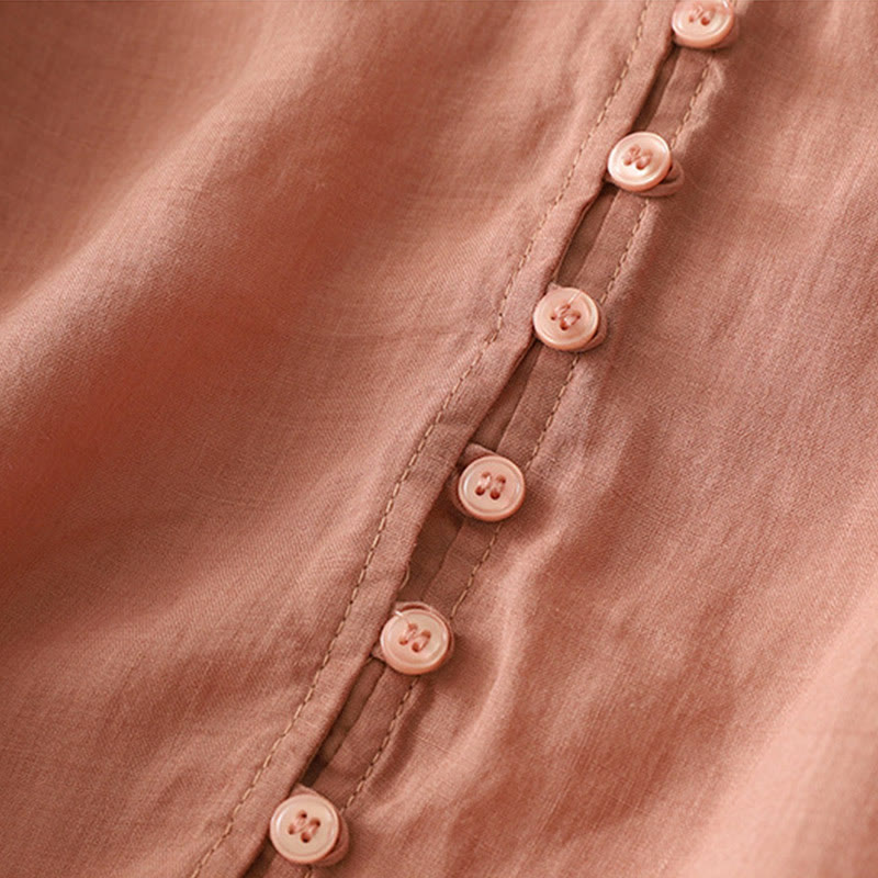 Chemise boutonnée en coton et lin pour femme avec broderies de Buddha Stones - image 24