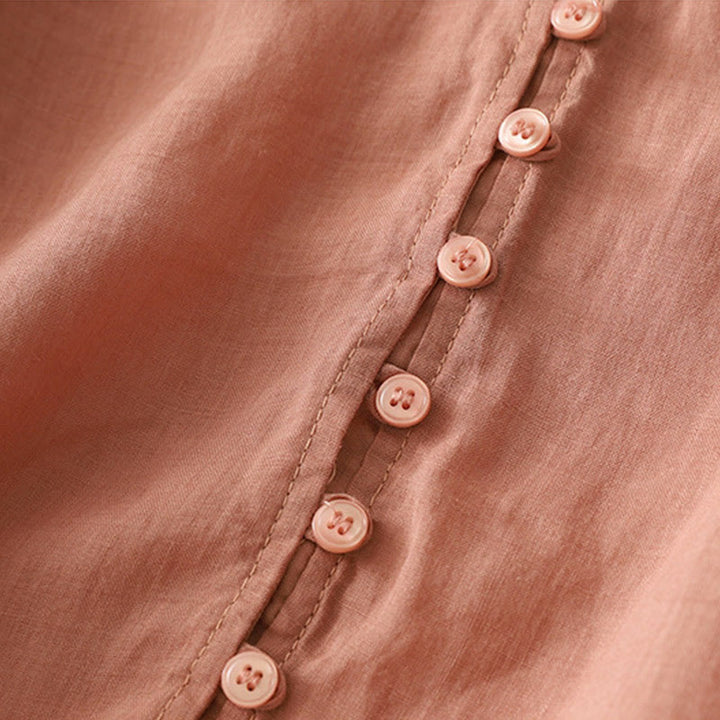 Chemise boutonnée en coton et lin pour femme avec broderies de Buddha Stones - image 24