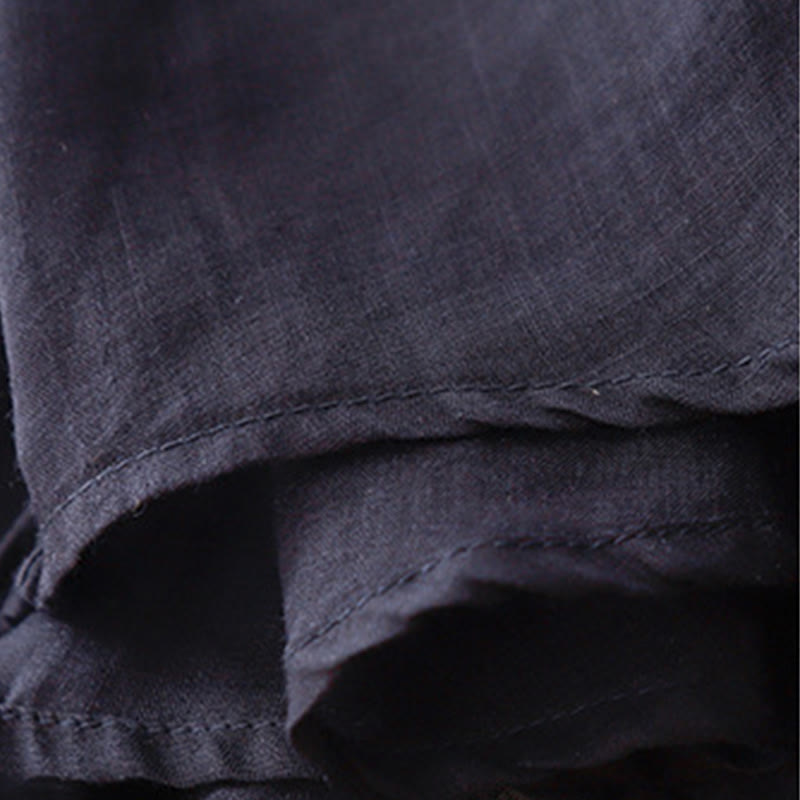 T-shirt à manches courtes en coton et lin pour femme, col ras du cou et plis, broderies de Buddha Stones - image 13