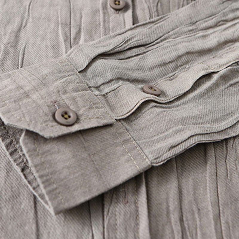 Chemise à manches longues en lin ramie avec poches pour homme, style rétro, plissée et boutons, motif Buddha Stones - image 15