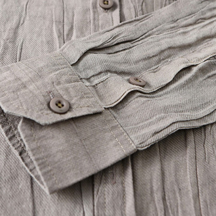 Chemise à manches longues en lin ramie avec poches pour homme, style rétro, plissée et boutons, motif Buddha Stones - image 15