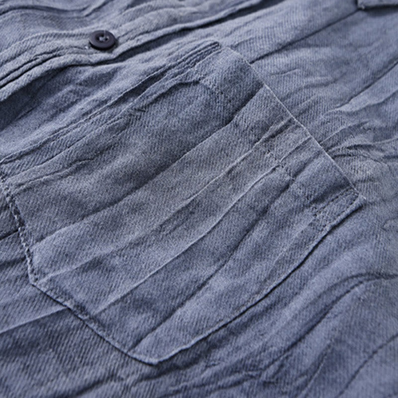 Chemise à manches longues en lin ramie avec poches pour homme, style rétro, plissée et boutons, motif Buddha Stones - image 19