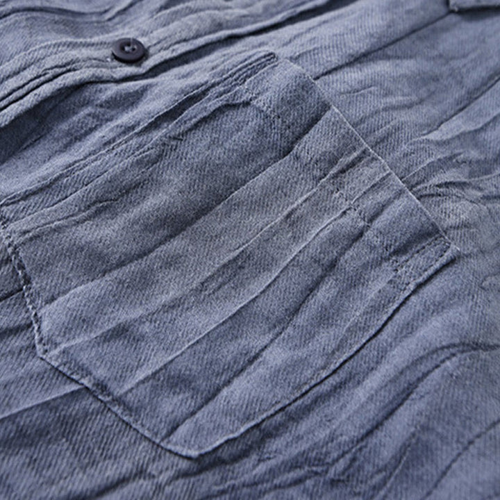 Chemise à manches longues en lin ramie avec poches pour homme, style rétro, plissée et boutons, motif Buddha Stones - image 19