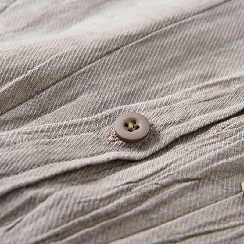 Chemise à manches longues en lin ramie avec poches pour homme, style rétro, plissée et boutons, motif Buddha Stones - image 14