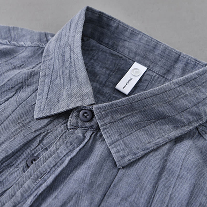 Chemise à manches longues en lin ramie avec poches pour homme, style rétro, plissée et boutons, motif Buddha Stones - image 18