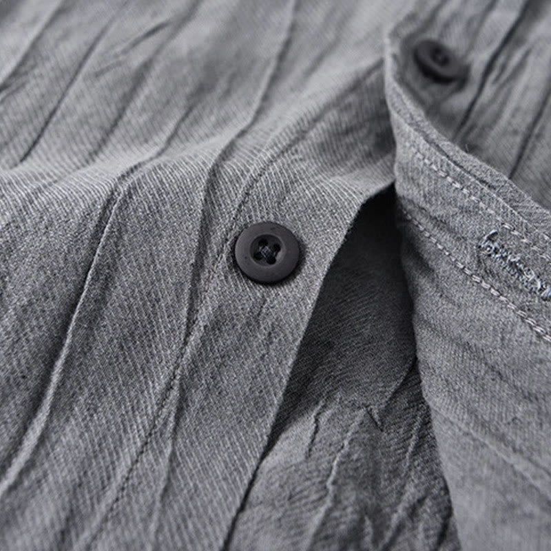 Chemise à manches longues en lin ramie avec poches pour homme, style rétro, plissée et boutons, motif Buddha Stones - image 3