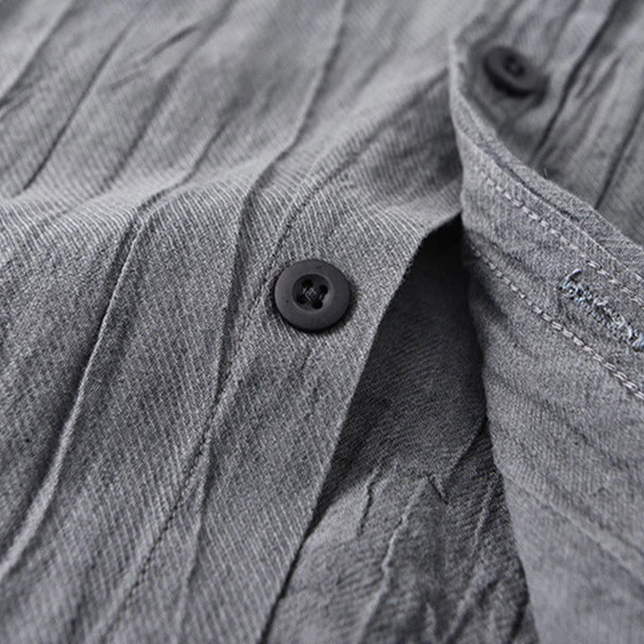 Chemise à manches longues en lin ramie avec poches pour homme, style rétro, plissée et boutons, motif Buddha Stones - image 3