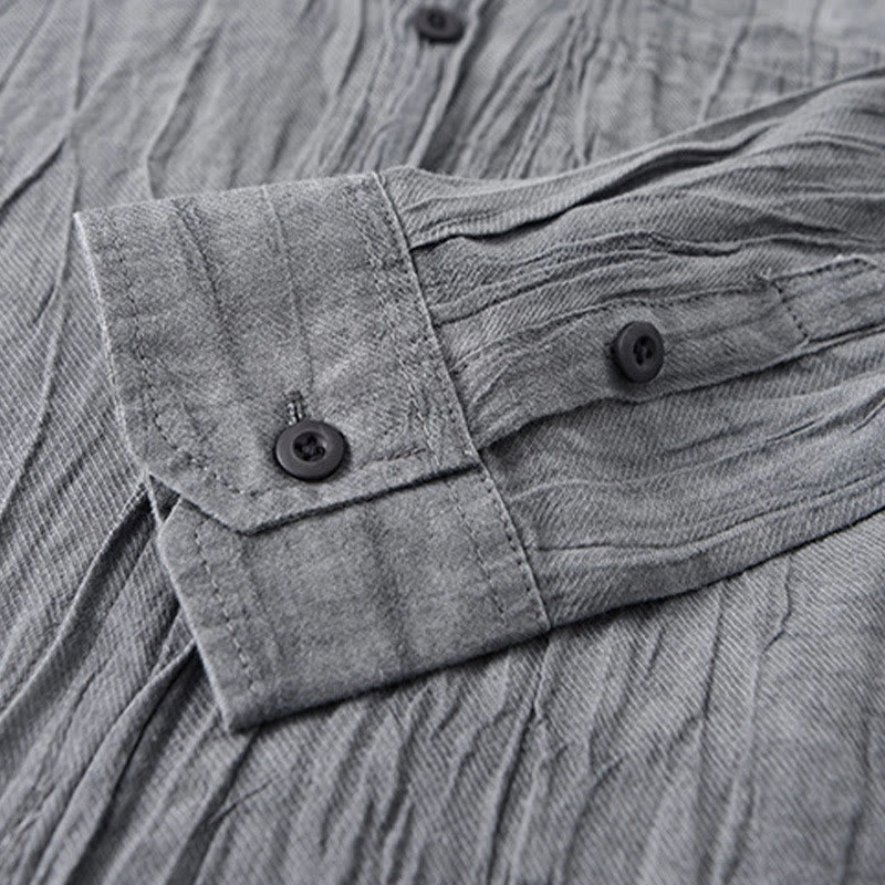 Chemise à manches longues en lin ramie avec poches pour homme, style rétro, plissée et boutons, motif Buddha Stones - image 4