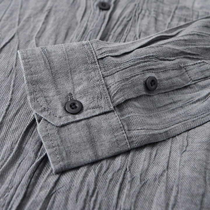 Chemise à manches longues en lin ramie avec poches pour homme, style rétro, plissée et boutons, motif Buddha Stones - image 4