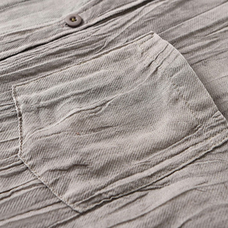 Chemise à manches longues en lin ramie avec poches pour homme, style rétro, plissée et boutons, motif Buddha Stones - image 12