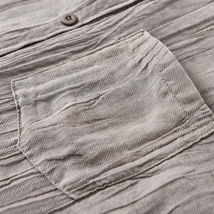 Chemise à manches longues en lin ramie avec poches pour homme, style rétro, plissée et boutons, motif Buddha Stones - image 12