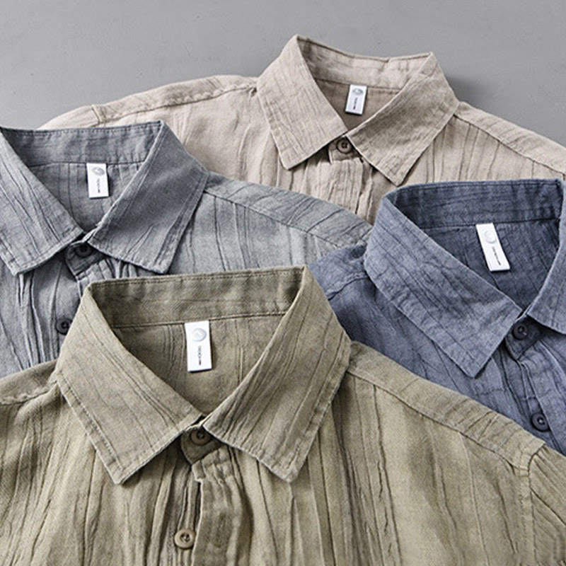 Chemise à manches longues en lin ramie avec poches pour homme, style rétro, plissée et boutons, motif Buddha Stones - image 21