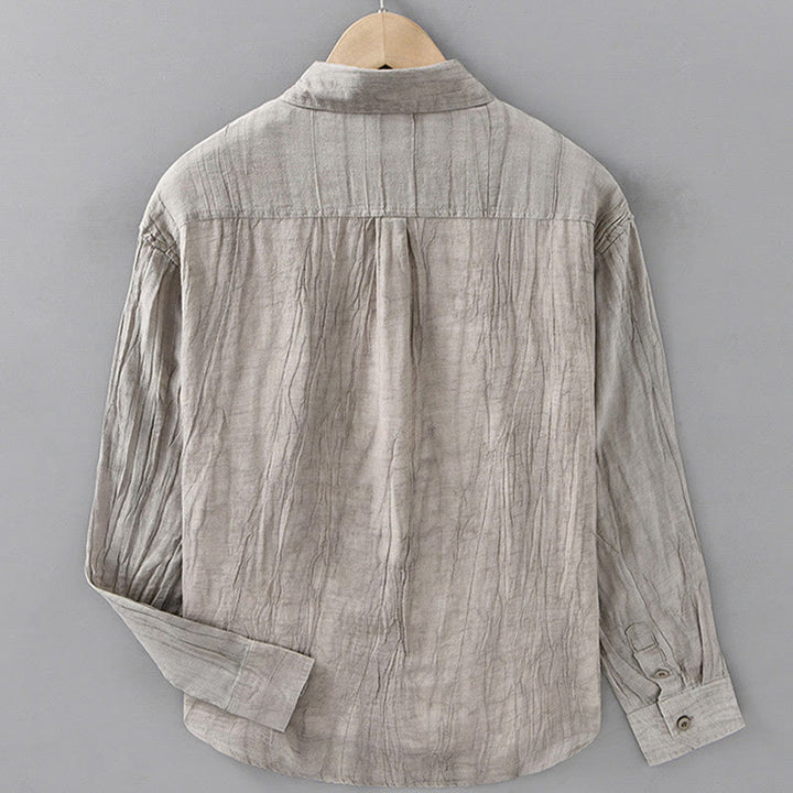 Chemise à manches longues en lin ramie avec poches pour homme, style rétro, plissée et boutons, motif Buddha Stones - image 10