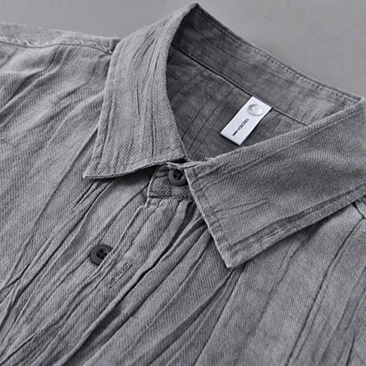 Chemise à manches longues en lin ramie avec poches pour homme, style rétro, plissée et boutons, motif Buddha Stones - image 2