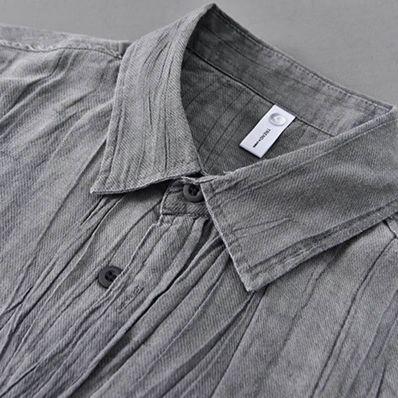 Chemise à manches longues en lin ramie avec poches pour homme, style rétro, plissée et boutons, motif Buddha Stones - image 2