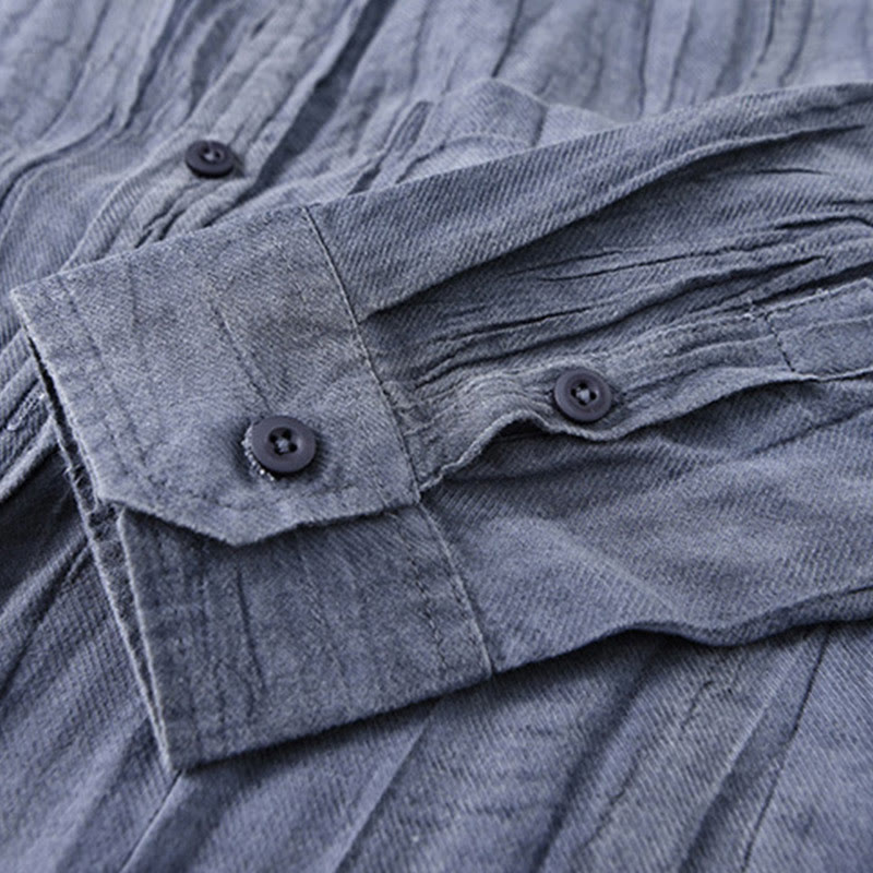 Chemise à manches longues en lin ramie avec poches pour homme, style rétro, plissée et boutons, motif Buddha Stones - image 20