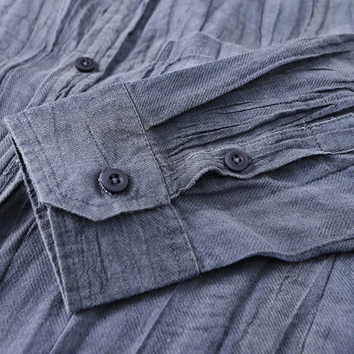 Chemise à manches longues en lin ramie avec poches pour homme, style rétro, plissée et boutons, motif Buddha Stones - image 20