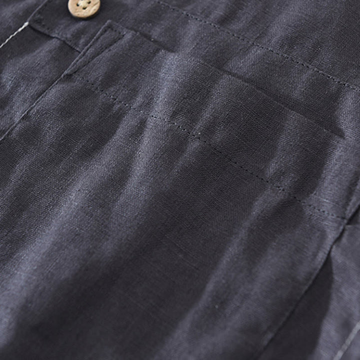 Chemise d'été en lin à manches courtes et poches pour homme, motif Buddha Stones, revers à demi-boutons - image 9