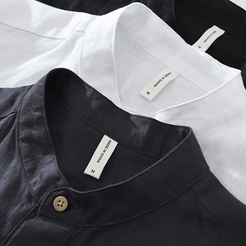 Chemise d'été en lin à manches courtes et poches pour homme, motif Buddha Stones, revers à demi-boutons - image 15