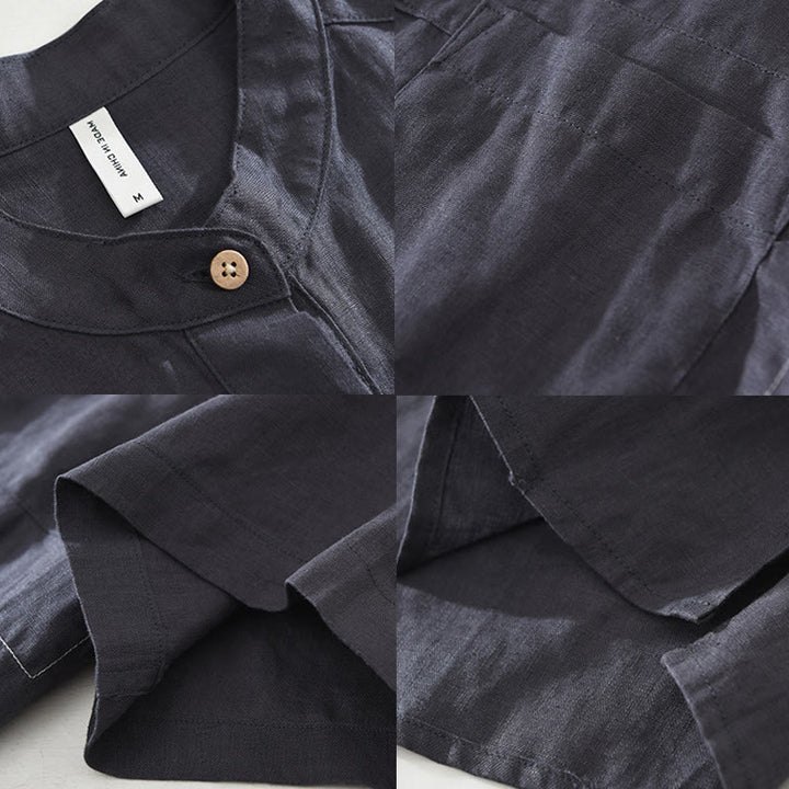 Chemise d'été en lin à manches courtes et poches pour homme, motif Buddha Stones, revers à demi-boutons - image 14