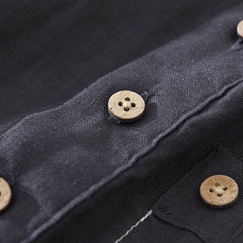 Chemise d'été en lin à manches courtes et poches pour homme, motif Buddha Stones, revers à demi-boutons - image 8