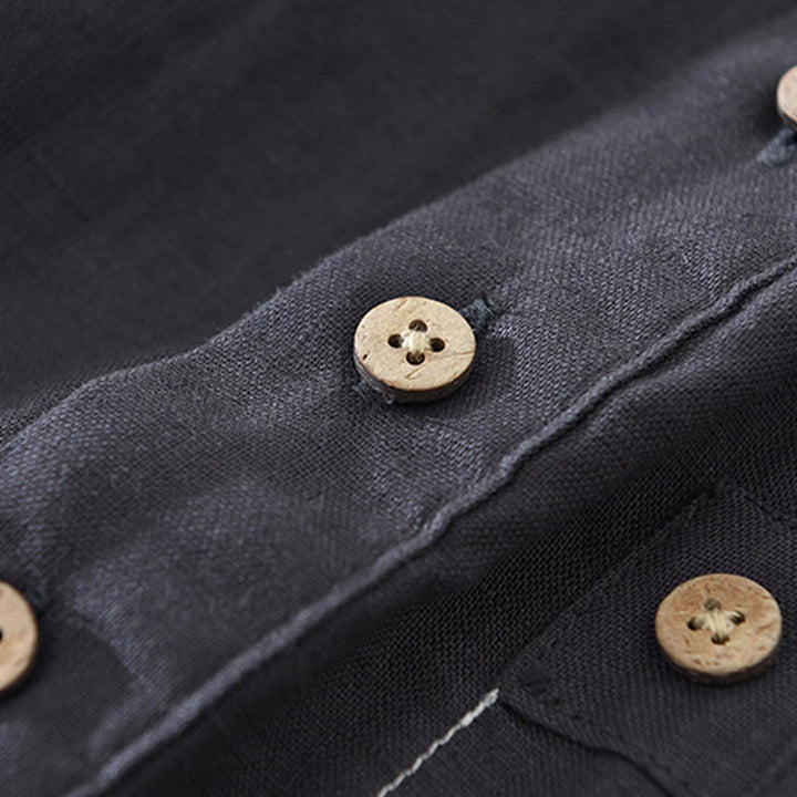 Chemise d'été en lin à manches courtes et poches pour homme, motif Buddha Stones, revers à demi-boutons - image 8