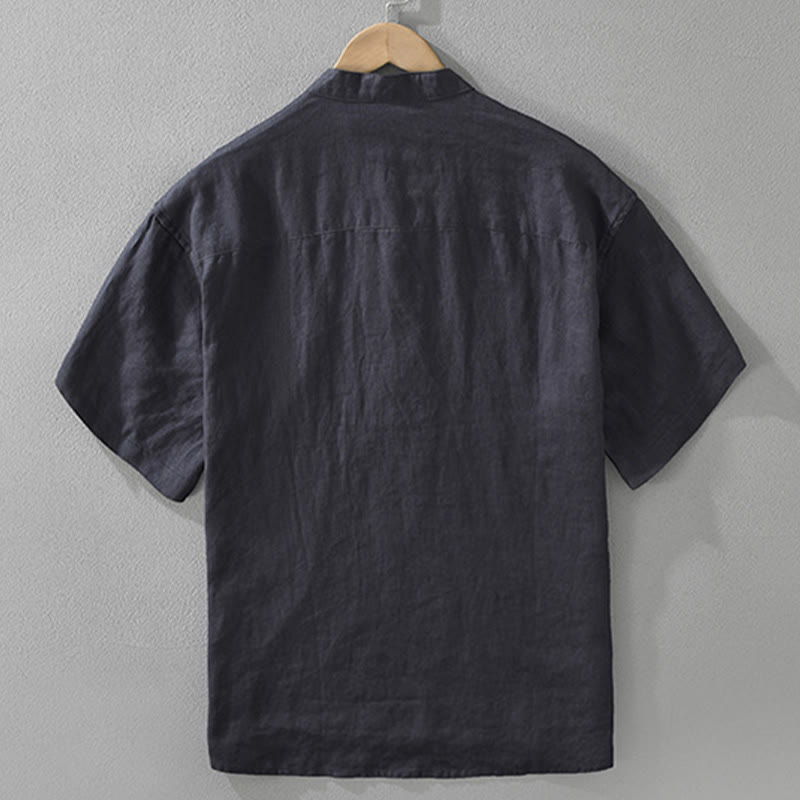 Chemise d'été en lin à manches courtes et poches pour homme, motif Buddha Stones, revers à demi-boutons - image 4