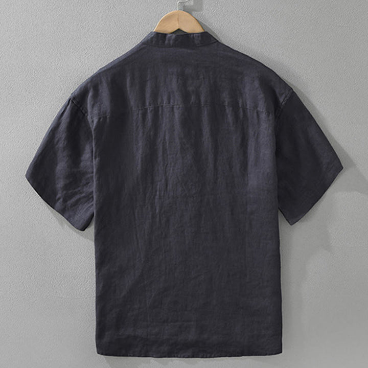 Chemise d'été en lin à manches courtes et poches pour homme, motif Buddha Stones, revers à demi-boutons - image 4