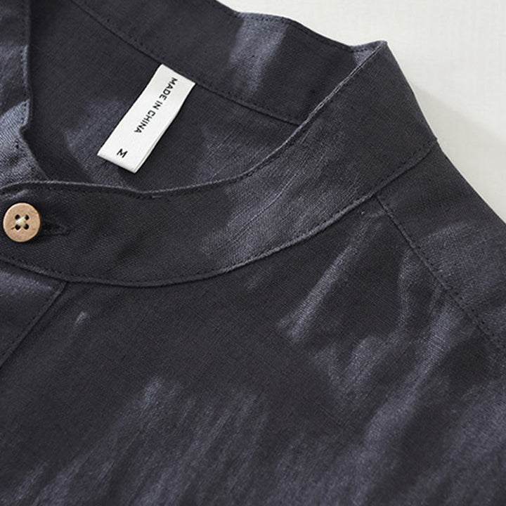 Chemise d'été en lin à manches courtes et poches pour homme, motif Buddha Stones, revers à demi-boutons - image 6