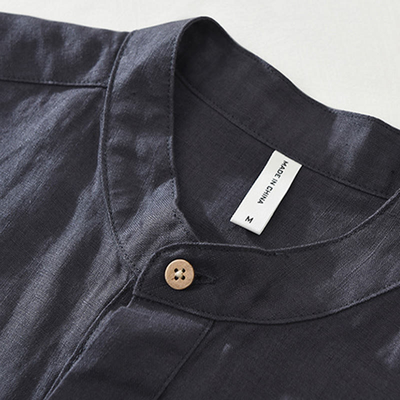 Chemise d'été en lin à manches courtes et poches pour homme, motif Buddha Stones, revers à demi-boutons - image 5