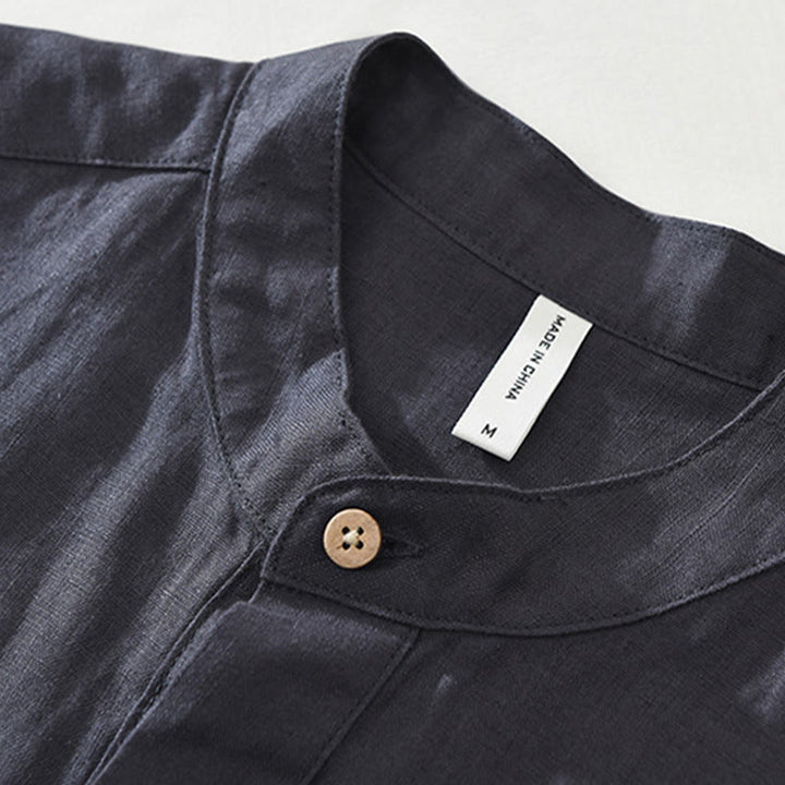 Chemise d'été en lin à manches courtes et poches pour homme, motif Buddha Stones, revers à demi-boutons - image 5