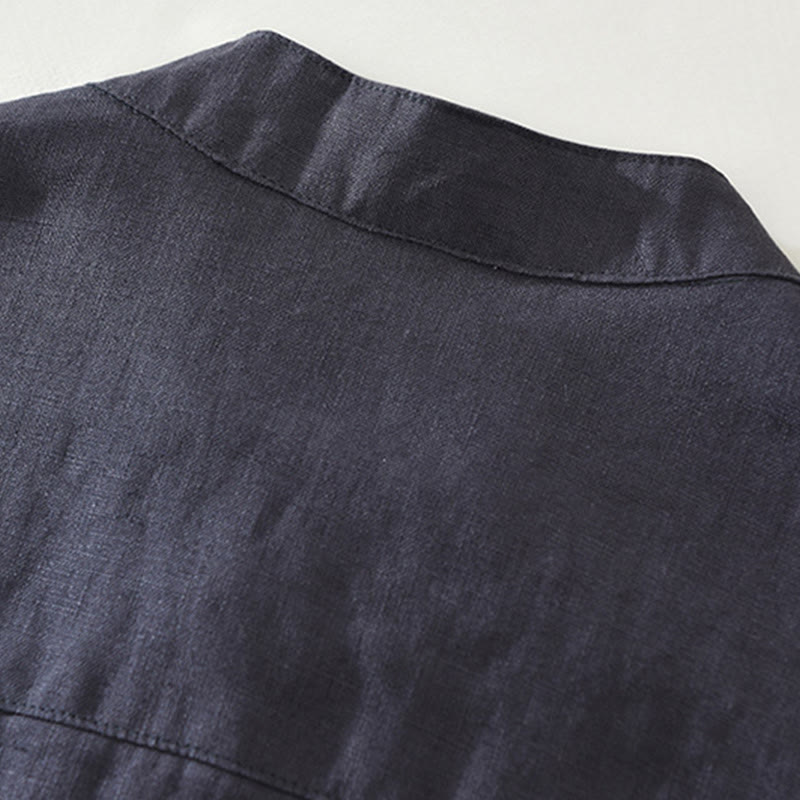 Chemise d'été en lin à manches courtes et poches pour homme, motif Buddha Stones, revers à demi-boutons - image 7