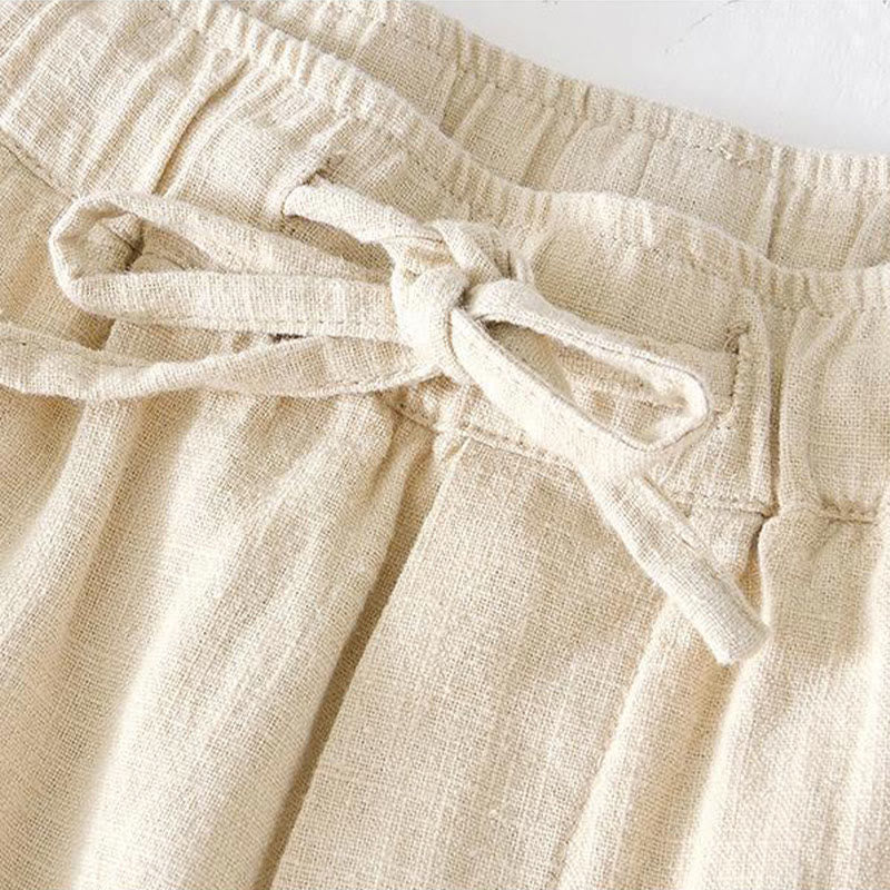 Short d'été en coton et lin pour homme, couleur unie, Buddha Stones cordon de serrage et taille élastique, avec poches - image 2