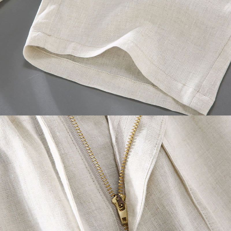 Short d'été en lin pour homme avec poches et cordon de serrage, couleur unie, motif Buddha Stones - image 10