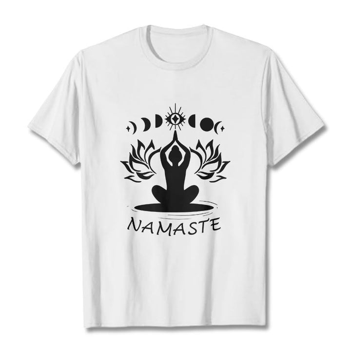 T-shirt décontracté à motif Buddha Stones, motif lotus, lune et œil méditatif - Blanc - 2XL - image 7