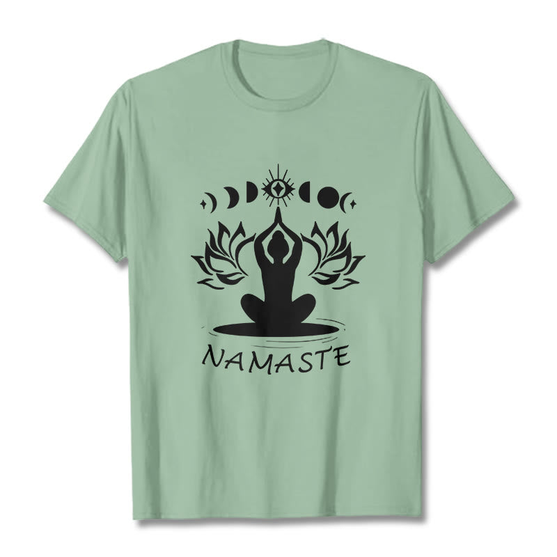 T-shirt décontracté à motif Buddha Stones, motif lotus, lune et œil méditatif - Vert pâle - 2XL - image 16