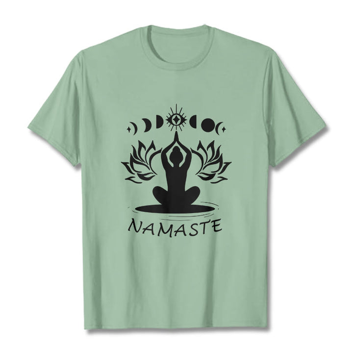 T-shirt décontracté à motif Buddha Stones, motif lotus, lune et œil méditatif - Vert pâle - 2XL - image 16