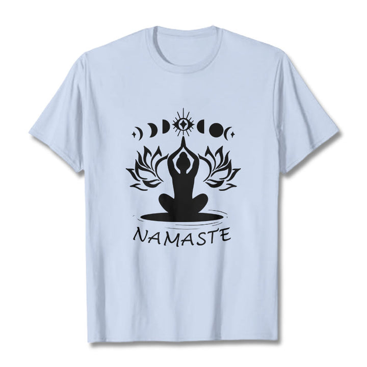 T-shirt décontracté à motif Buddha Stones, motif lotus, lune et œil méditatif - Cyan clair - 2XL - image 1