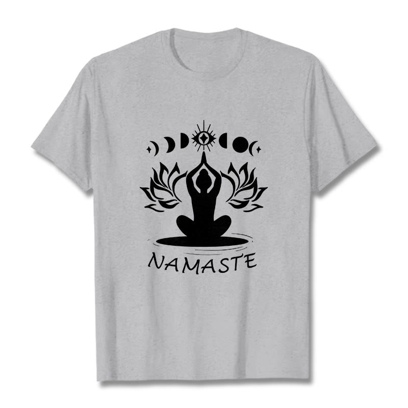 T-shirt décontracté à motif Buddha Stones, motif lotus, lune et œil méditatif - Gris clair - 2XL - image 20