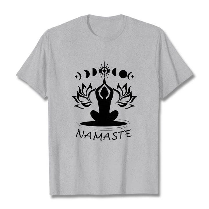 T-shirt décontracté à motif Buddha Stones, motif lotus, lune et œil méditatif - Gris clair - 2XL - image 20