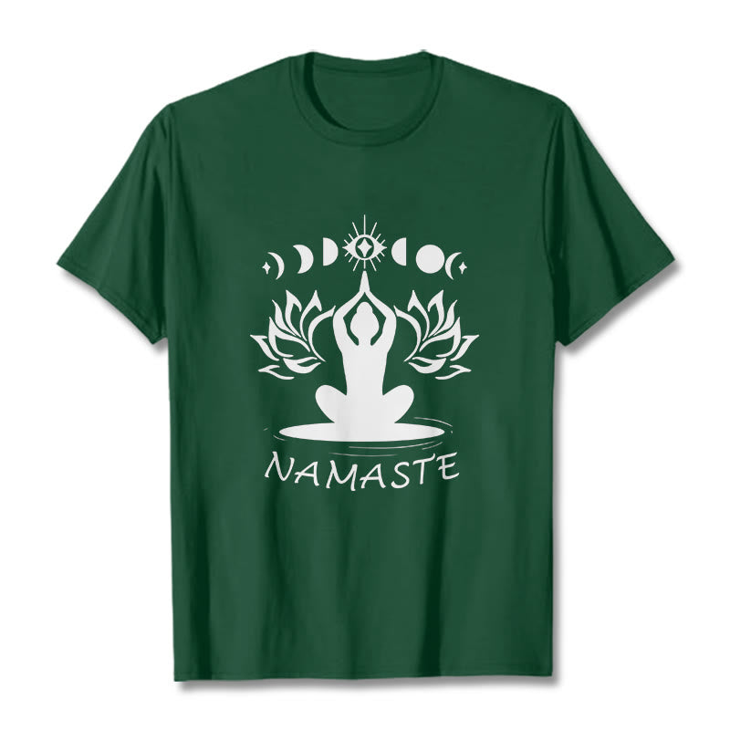 T-shirt décontracté à motif Buddha Stones, motif lotus, lune et œil méditatif - Forêt Verte - 2XL - image 12