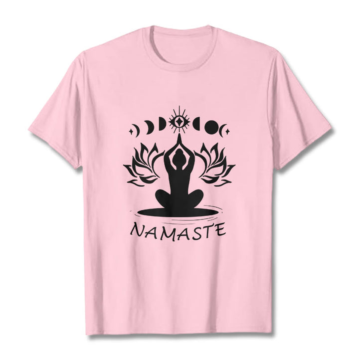 T-shirt décontracté à motif Buddha Stones, motif lotus, lune et œil méditatif - Rose clair - 2XL - image 14