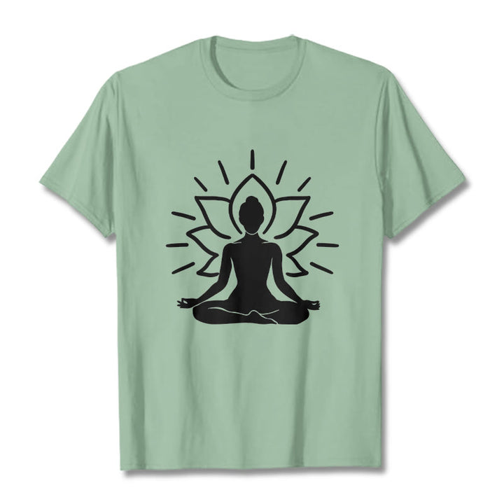 T-shirt décontracté à motif de lotus et de Buddha Stones - Vert pâle - 2XL - image 15
