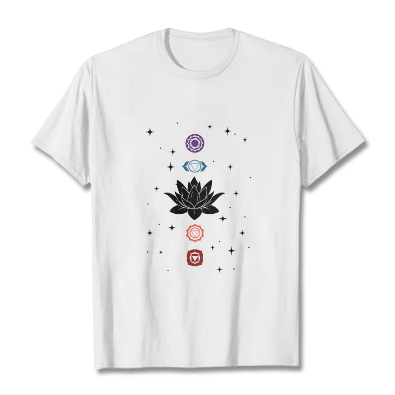 T-shirt décontracté à motif de Buddha Stones et de fleurs de lotus - Blanc - 2XL - image 6