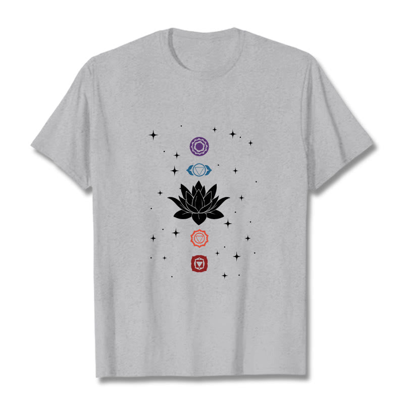T-shirt décontracté à motif de Buddha Stones et de fleurs de lotus - Gris clair - 2XL - image 20