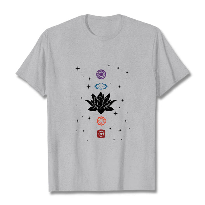 T-shirt décontracté à motif de Buddha Stones et de fleurs de lotus - Gris clair - 2XL - image 20