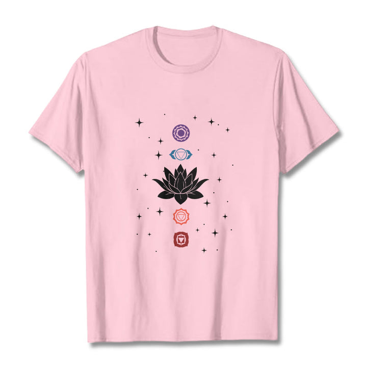 T-shirt décontracté à motif de Buddha Stones et de fleurs de lotus - Rose clair - 2XL - image 13