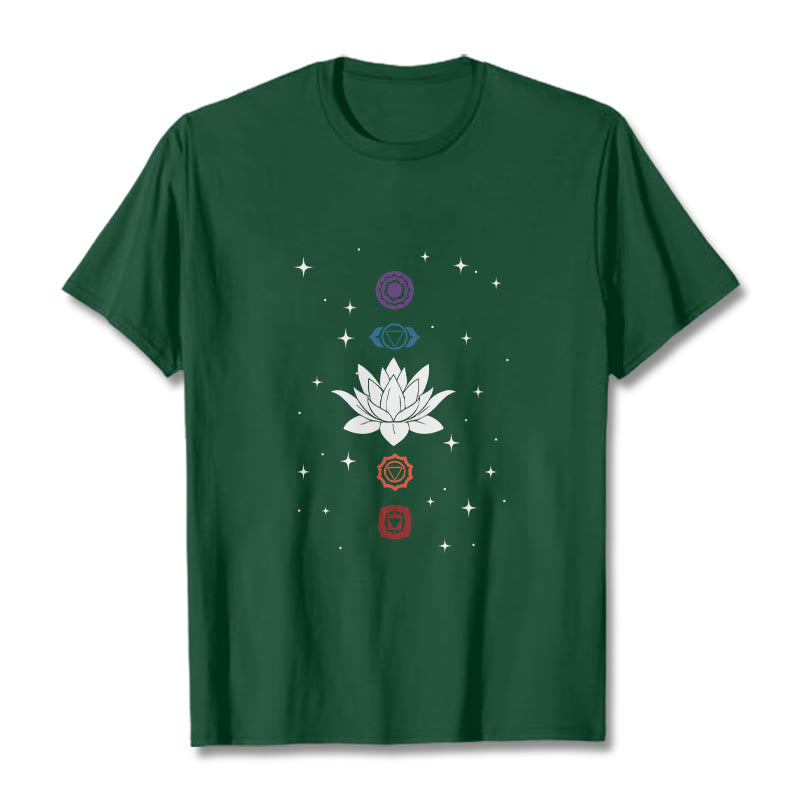 T-shirt décontracté à motif de Buddha Stones et de fleurs de lotus - Forêt Verte - 2XL - image 11
