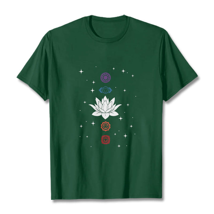 T-shirt décontracté à motif de Buddha Stones et de fleurs de lotus - Forêt Verte - 2XL - image 11