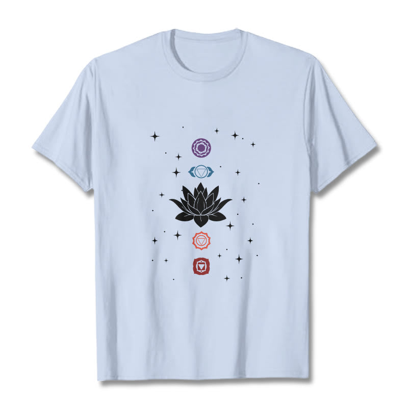 T-shirt décontracté à motif de Buddha Stones et de fleurs de lotus - Cyan clair - 2XL - image 19